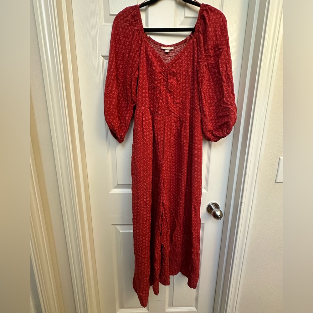 Knox Rose Red Floral Patterned Quarter Sleeve Wide Leg Jumpsuit Pink & Red